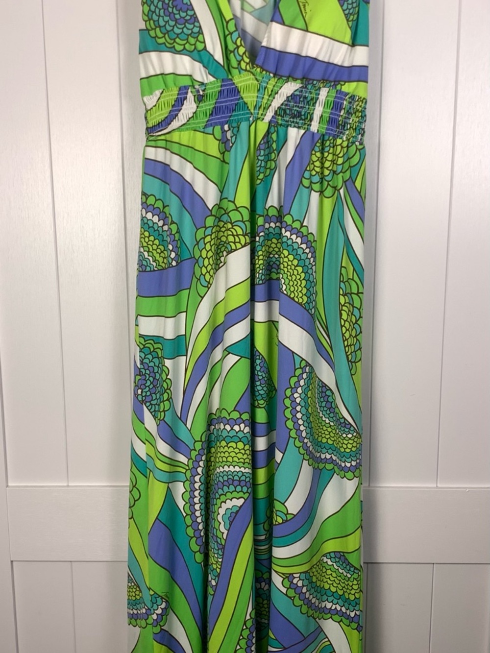 Trina Turk Maxi Dress L Racerback Plunging V Smocked Empire Resort Cover Up - Picture 3 of 16